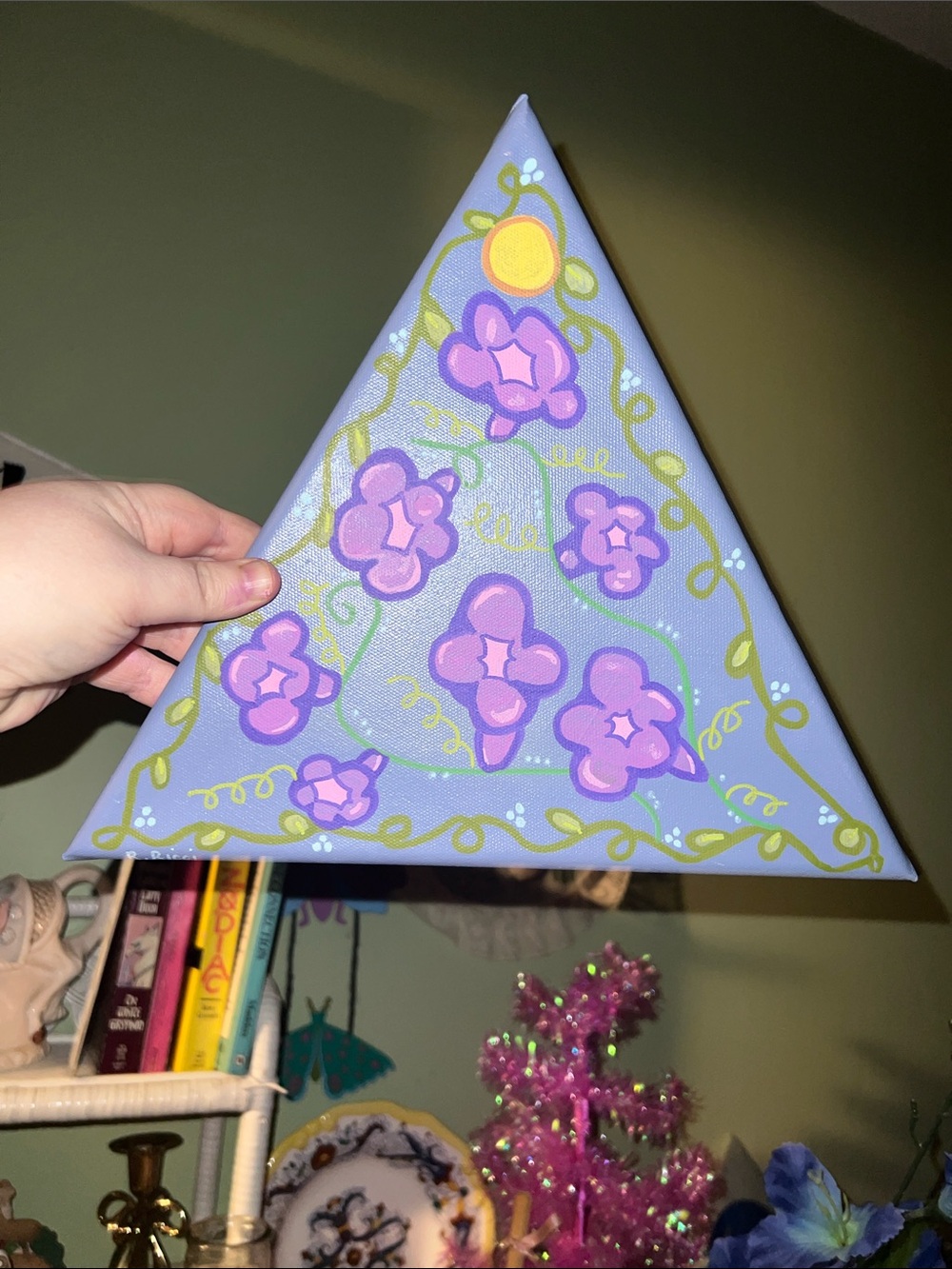 Hand-Painted original art Canvas with Morning Glory pop design - Picture 2 of 5